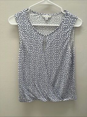 CAbi Navy & White Geometric Sleeveless Camisole